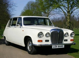 White Daimler DS420 Limousine for weddings in Guildford