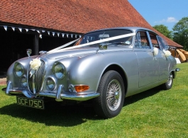 Silver, classic wedding car hire in Billingshurst