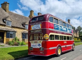 Red double deck bus for weddings in Gloucester