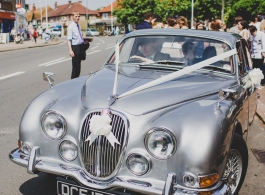 Silver classic Jaguar for wedding hire in Worthing
