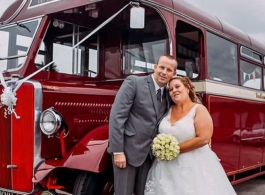 Red vintage bus for weddings in Chesterfield