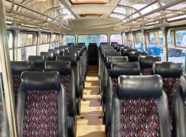 Blue vintage coach for weddings in Crawley