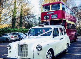 Classic White Taxi for Manchester weddings